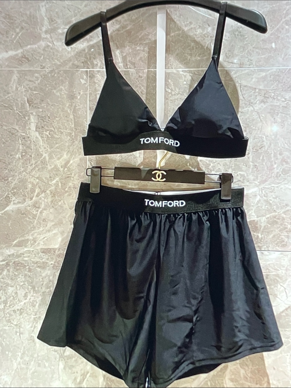 Tom Ford Black Satin Bralette & Shorts Set